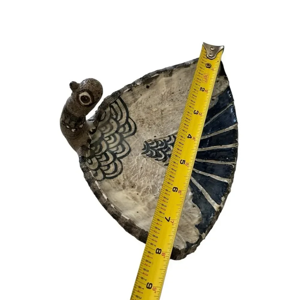 Bird Fan Wings Mexican Pottery Trinket Dish Ashtray Hand Painted Signed